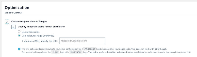 Webp format conversion - Imagify dashboard