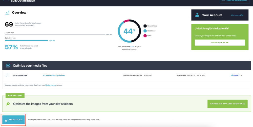 Bulk optimization with Imagify - Source: Imagify