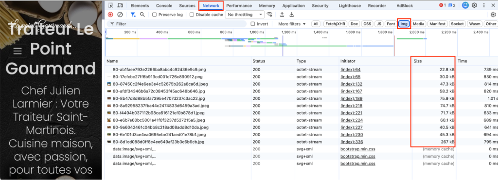 How to find oversized image via Chrome Tools