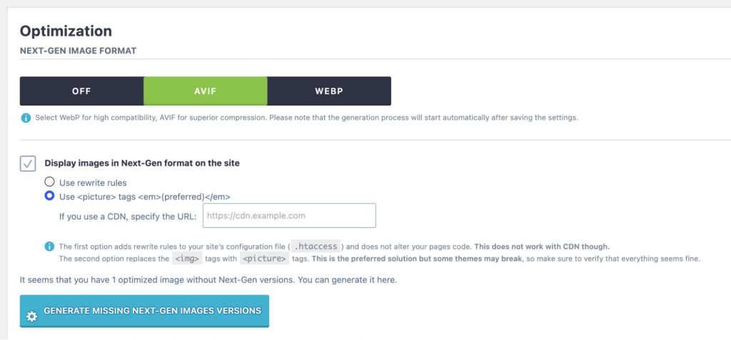 Next-gen conversion feature - Source: Imagify