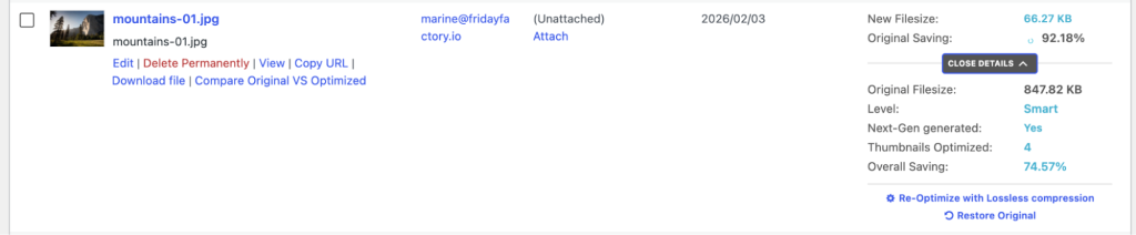 Optimization result with Imagify - Source: Imagify