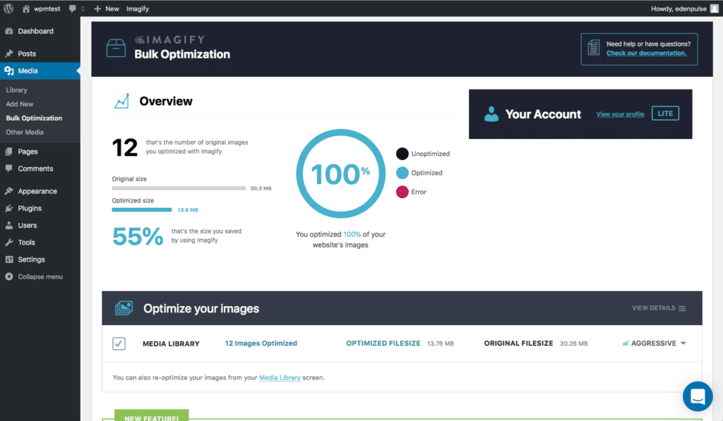 The Imagify Bulk Optimization overview