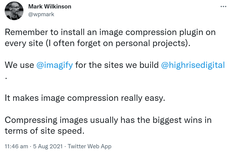 Mark Wilkinson tweet on Imagify