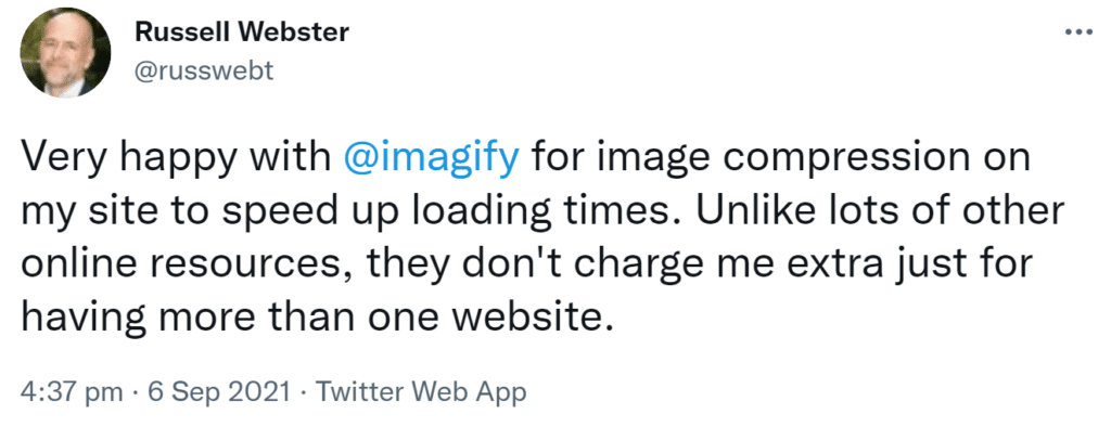 Russel Webster tweet on Imagify