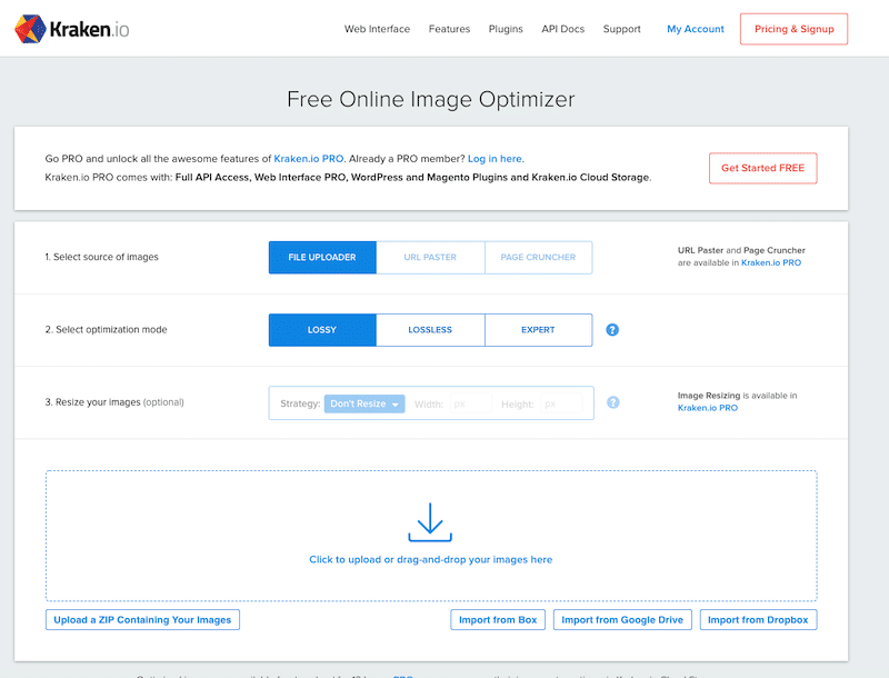 Kraken Web Interface - Source: Kraken.io