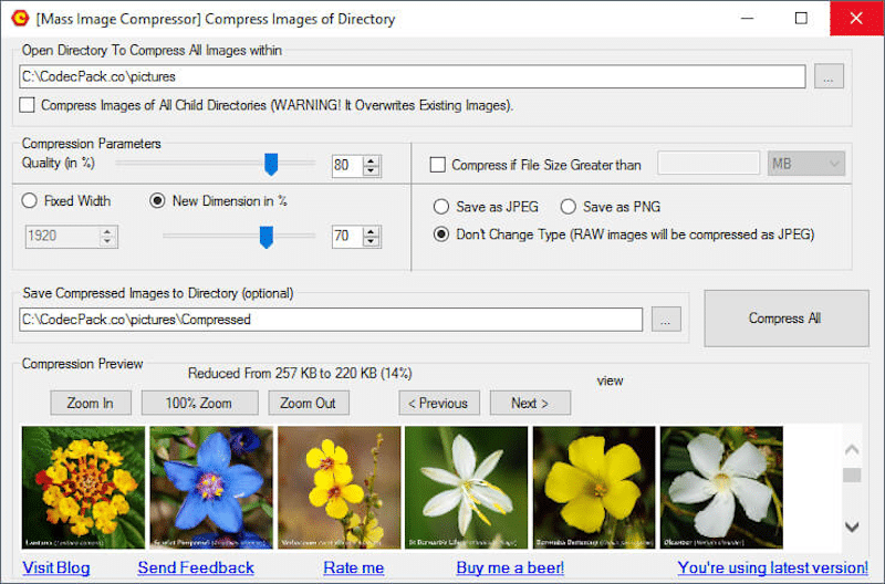 Mass Image Compressor Settings