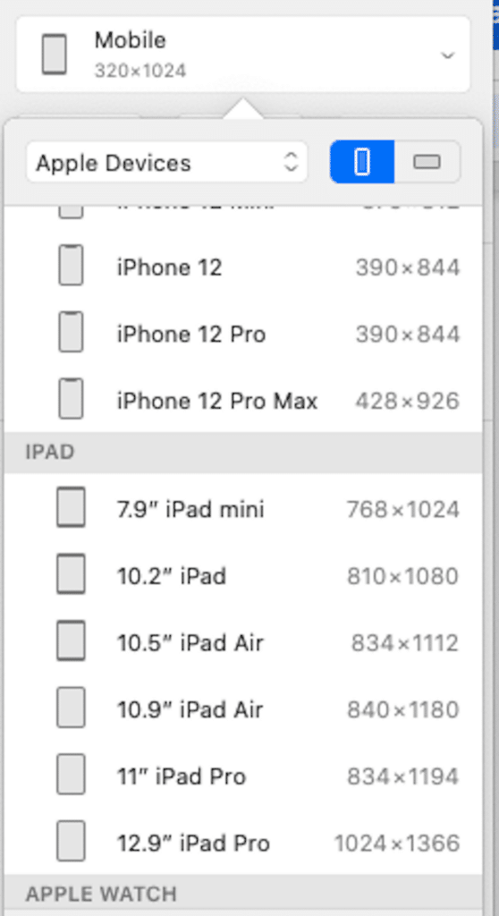 Apple devices dimensions - Source: Sketch Software