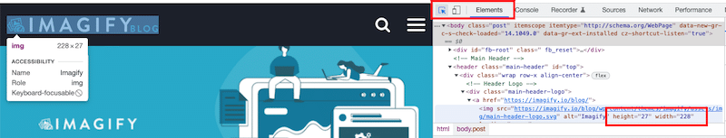 Identifying my image size in the “Elements” tab - Source: DevTools