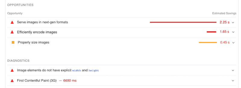 Google recommendation to optimize images for your website - Source: PageSpeed Insights