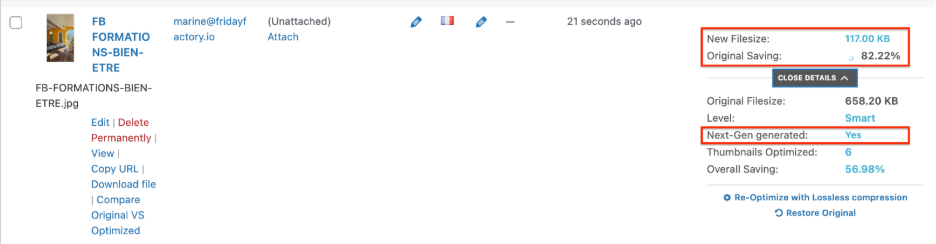 Succesful image optimization with Imagify