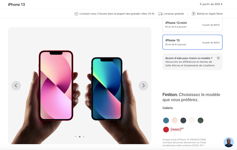 Comparing both sizes on a product image - Source: apple.fr