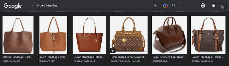 Example of keywords matching with product images - Source: Google Images.