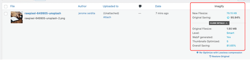 Optimization results with Imagify - Source: Imagify