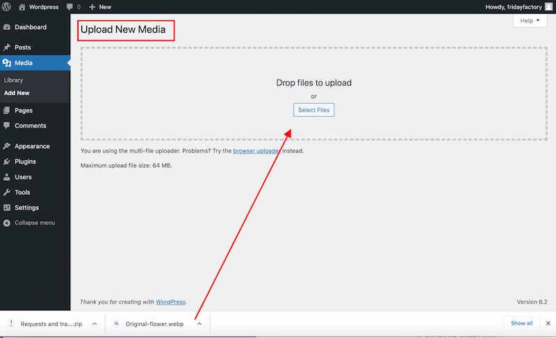 Adding WebP images into the WordPress library - Source: Imagify