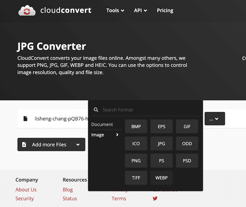 Converting images to WebP - Source: Cloudconvert