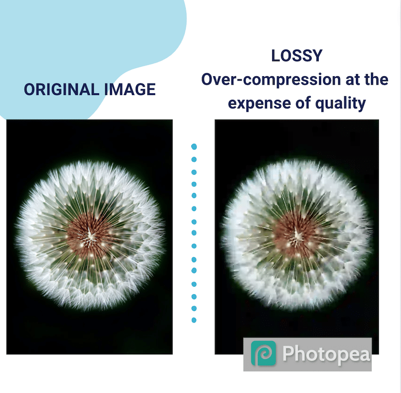 The over-compressed image that caused a high impact on quality - Source: Photopea