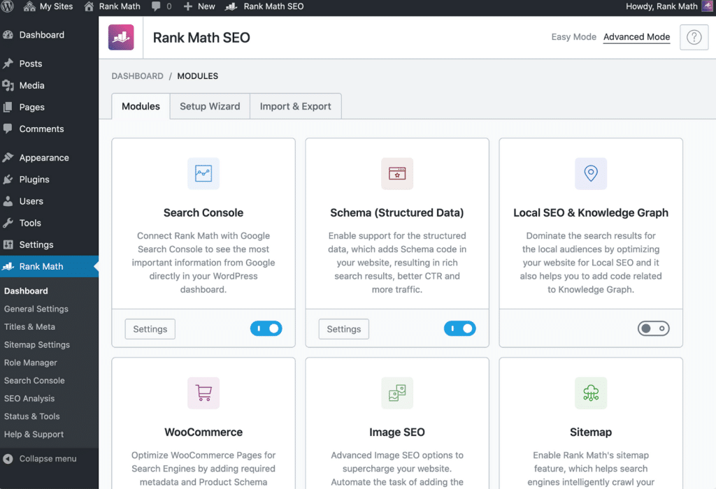 Rank Math SEO dashboard - Source: Rank Math SEO