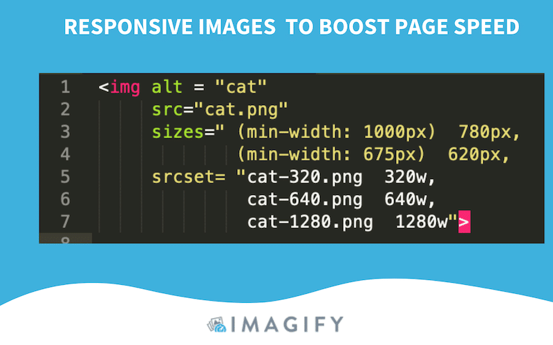 Responsive images code snippet – Source: Imagify