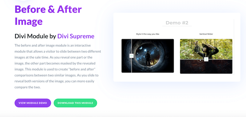 Before-After image module - Source: Divi Supreme