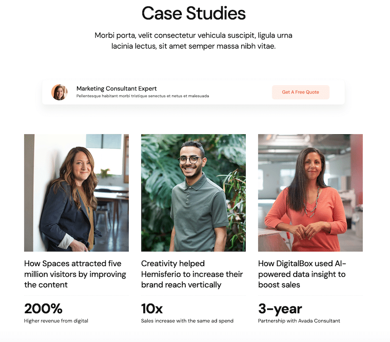 Example of a list of case studies by Avada theme - Source: Avada