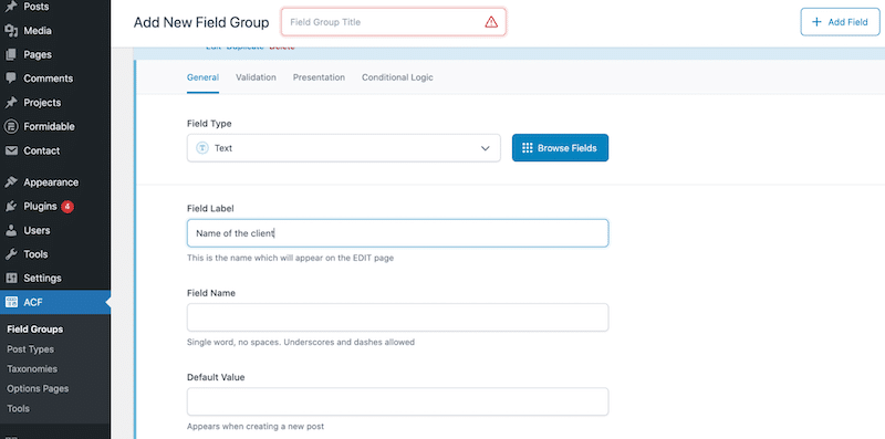 New custom fields for my portfolio- Source: ACF