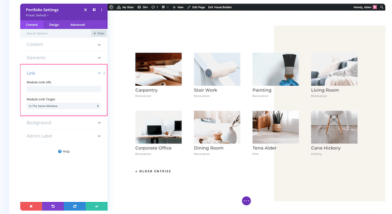 Portfolio module - Source: Divi