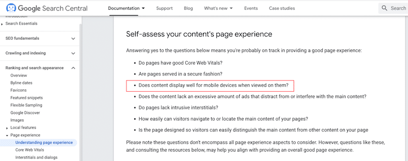 What makes a good page experience: Good Core Web Vitals - Source: The Google Search Central