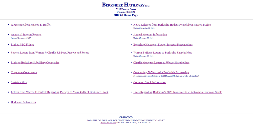 Check out Berkshire Hathaway’s website with virtually no brand color palette (Source)