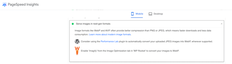 WebP format recommended for performance - Source: PageSpeed Insights