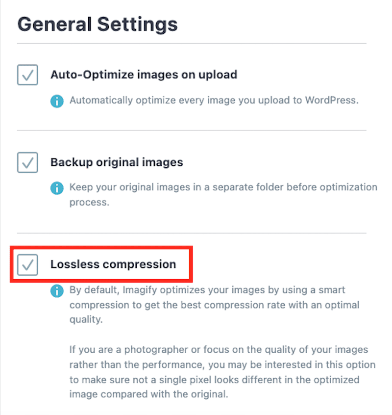 Lossless compression option of Imagify - Source: Imagify