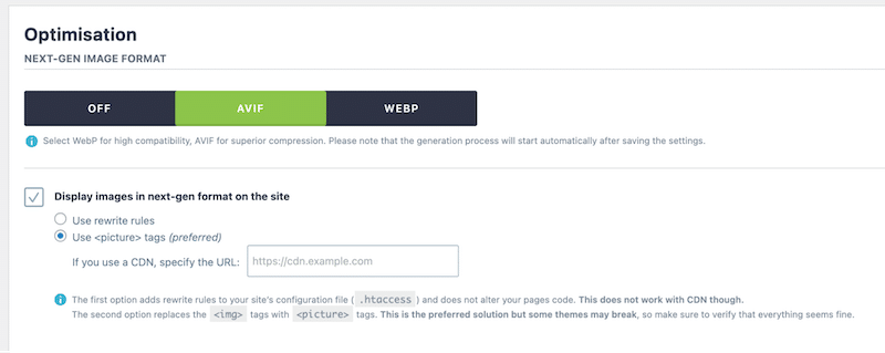 AVIF and WebP conversion - Source: Imagify