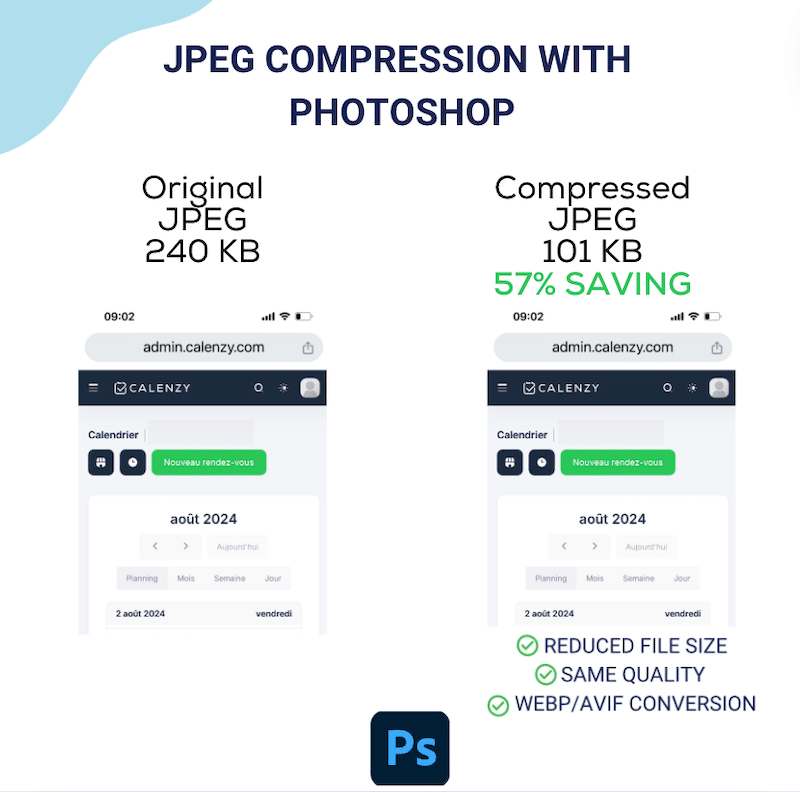 JPEG compression results with Photoshop - Source: Photoshop