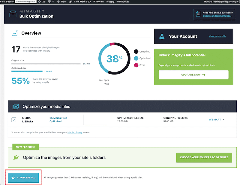 Bulk image optimization with Imagify - Source: My WordPress dashboard