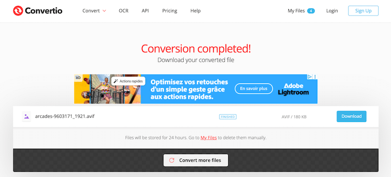 Online converter from JPG to AVIF - Source: Convertio.co