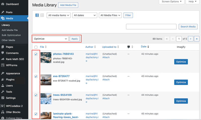 Compression with Imagify from the WordPress Library - Source- My WordPress library