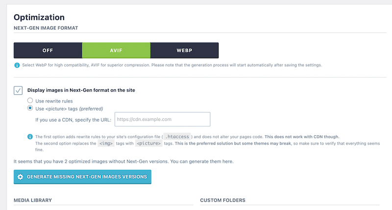 Easy AVIF and WebP conversion with Imagify - Source: Imagify’s dashboard