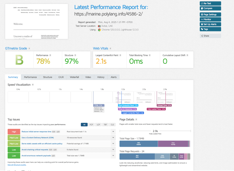 Improved KPIs and images-related issues are gone thanks to Imagify - Source: GTmetrix