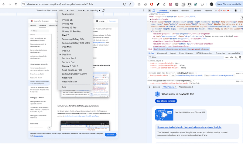 The responsive checker - Source: DevTools