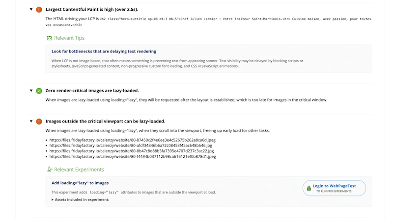 Tips section with WebPageTest - Source: WebPageTest