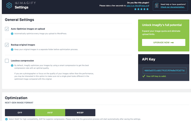 General settings of Imagify - Source : Imagify