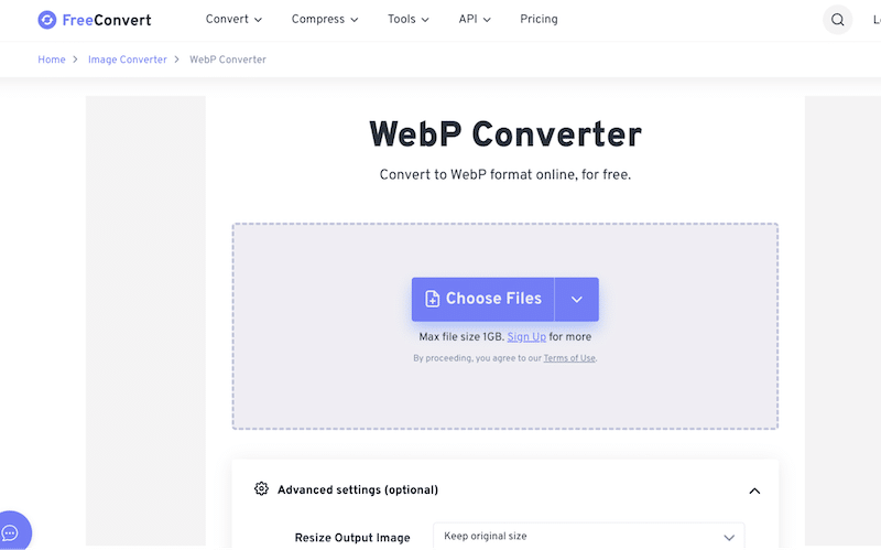 Simple WebP conversion - FreeConvert.com