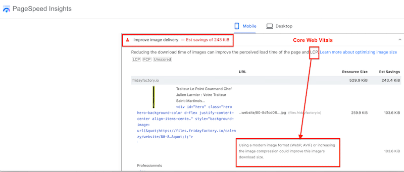 PageSpeed Insights recommends to use next-gen format like WebP or AVIF to compress image better and boost the LCP  - - Source: PageSpeed Insights