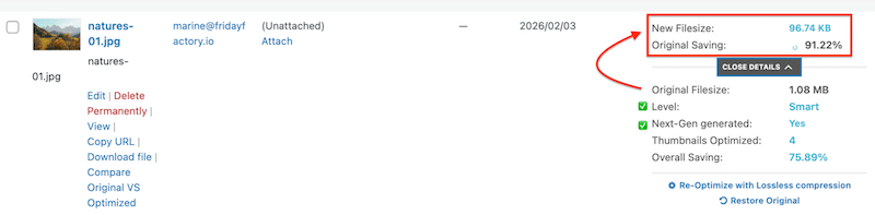 91% JPG compression with Imagify  - Source: Imagify