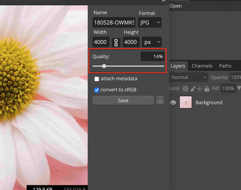 Compression slider with Photopea - Source: Photopea