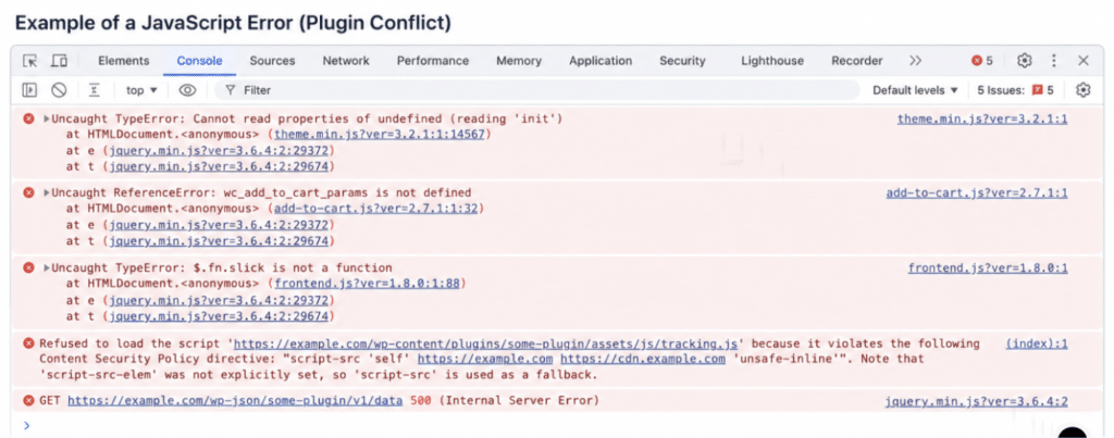 Example of a JavaScript Plugin Conflict in Chrome DevTools