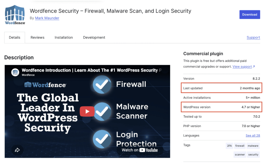 Last update and WordPress compatibility - Source: WordPress.org