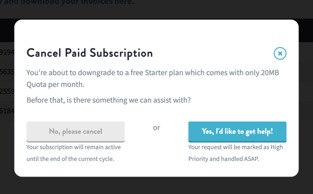 How to cancel subscription Documentation